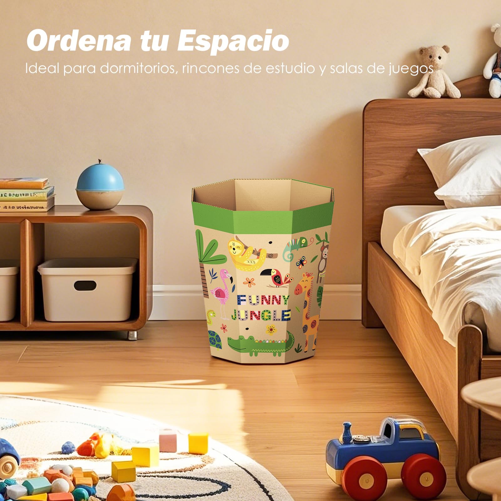 Set de 6 Papeleras de Cartón – Cubos de Basura Plegables, Reciclables, Sin Plástico y Reutilizables para Niños – Pequeñas Basurero para Dormitorios, Salas de Juegos, Habitaciones Infantiles (12L)