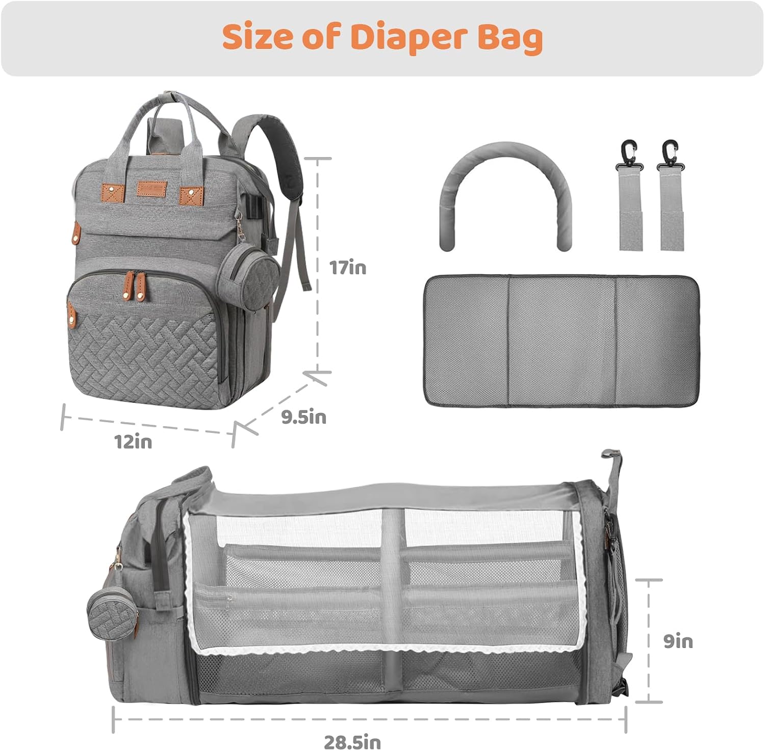 Baby Diaper Bags with Changing Station, Large Capacity Waterproof Backpack Bag for Moms Dads with USB Charging Port,Stroller Straps, Baby Shower Gifts