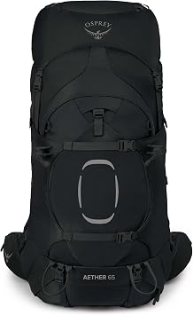Osprey Aether 65L Men's Backpacking Backpack, Black, S/M, Extended Fit
