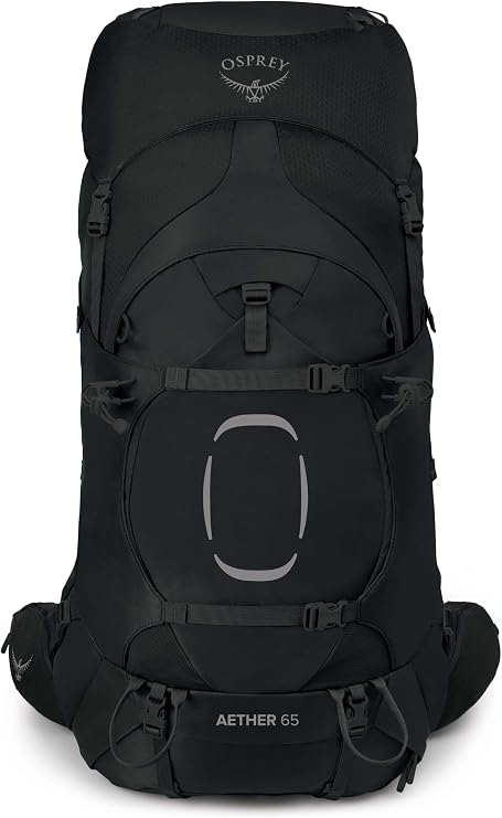 Osprey Aether 65L Men's Backpacking Backpack, Black, S/M, Extended Fit