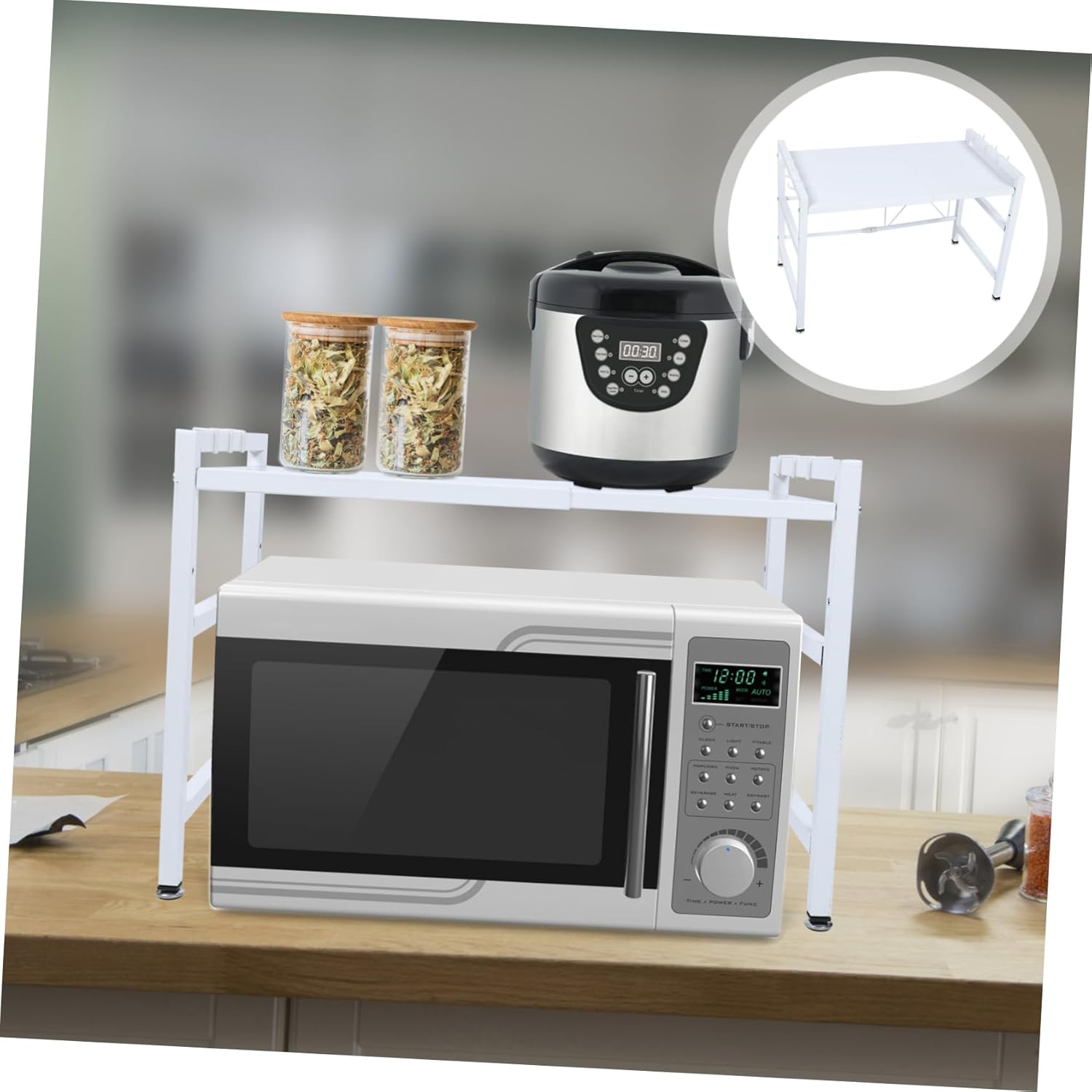 IMIKEYA Multifunctional Retractable Kitchen Storage Rack Heavy Duty Oven Shelf for Microwave and Rice Cooker Bathroom Countertop Organizer White