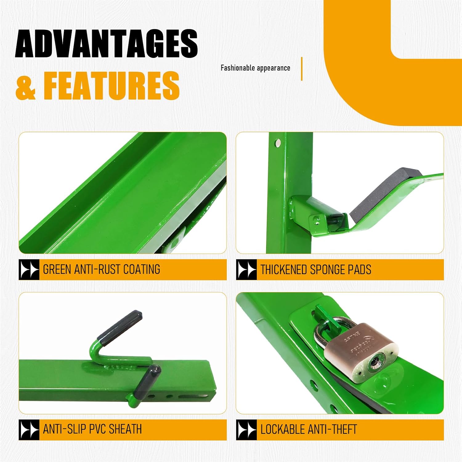4 Place Weedeater Rack for Trailer, Trimmer Racks for Truck Green | Heavy Duty Lockable Weed Eater Rack Lawn Care Equipment, Adjustable Long Handle Tool Storage Holder, Garage Organization