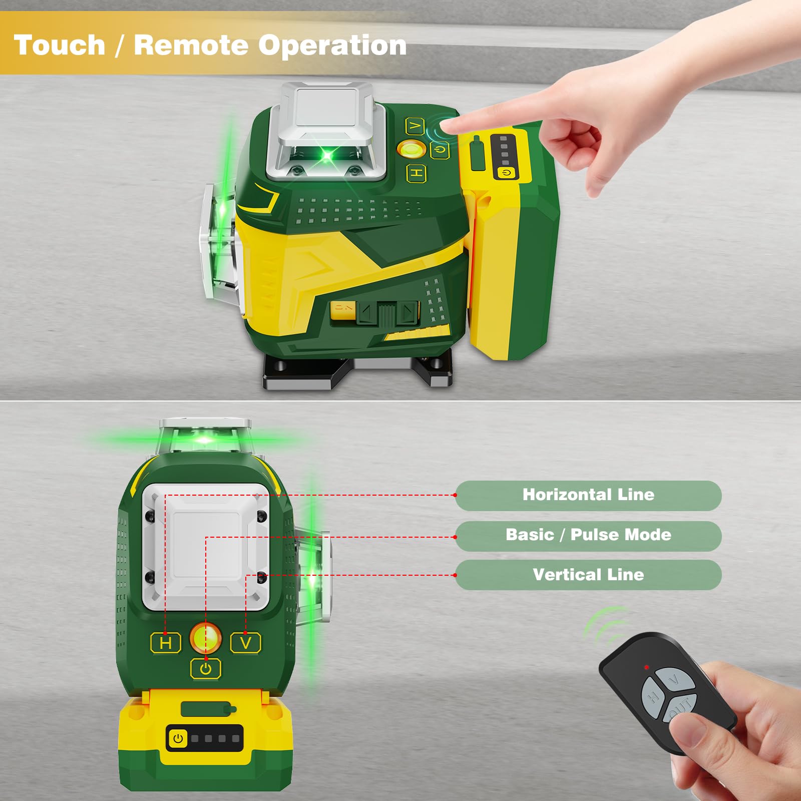 【Modalità a Impulsi】Livella Laser Autolivellante 360, Verde Livello Laser 16 Linee, Telecomadon, Ricaricabile Typ-C, 2×5400mAh Batterie