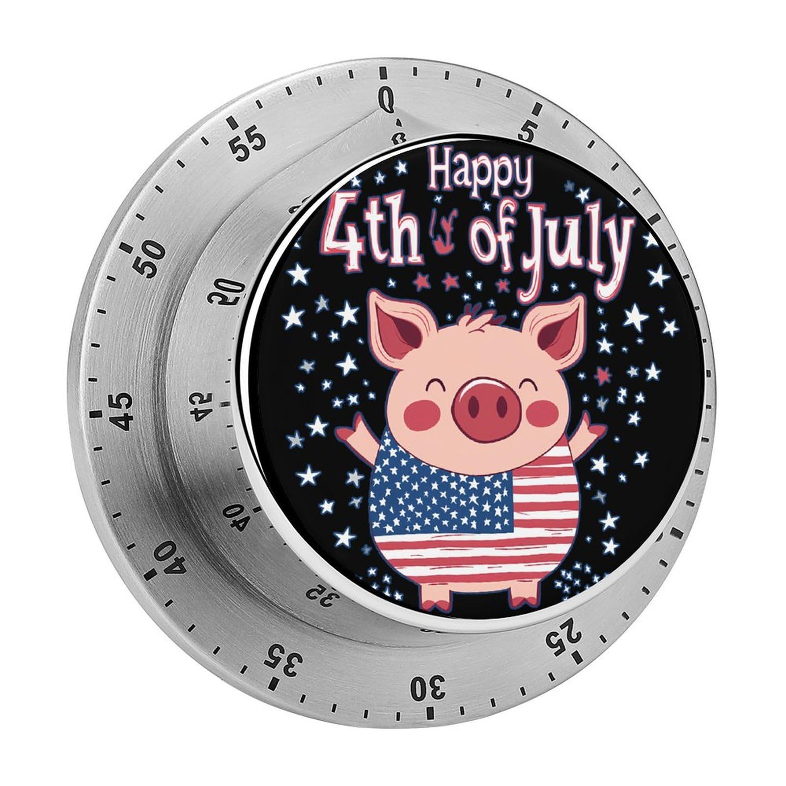 Patriotic Pigs U.S.A Flag 4th of July Mechanical Timer with Alarm for Kitchen Cooking Productivity Stainless Steel Timers