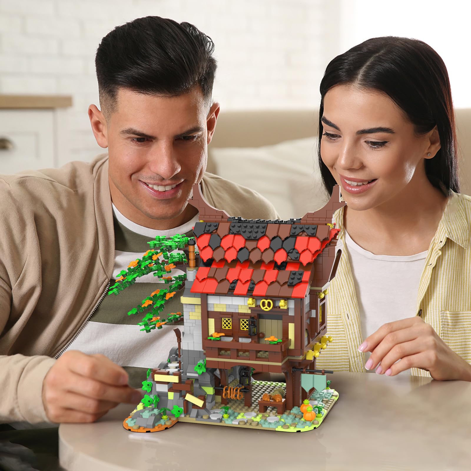 SEGNO Middeleeuwse kerk klembouwstenen huis, 4752 delen creatief modulair huis gotische kerk constructiespeelgoed, compatibel met Lego