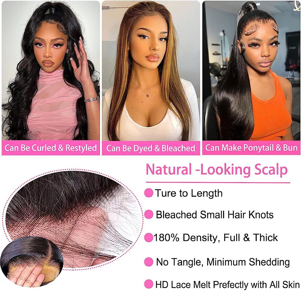 SIFULAN 13x4 Straight Lace Front Wigs Human Hair 18 Inch HD Transparent Lace Frontal Wigs Human Hair Pre Plucked 180% Density Glueless Human Wig for Women Natural Color