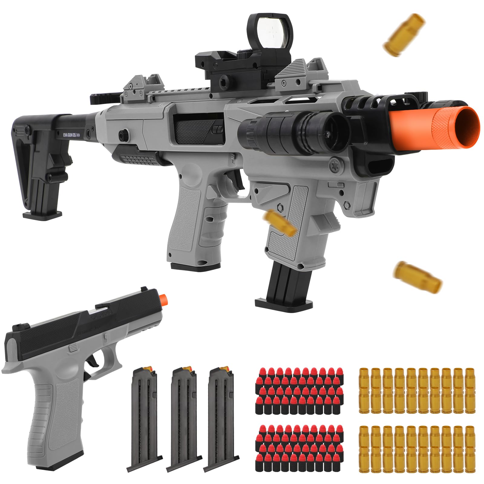 Soft Bullet Two Modes Toy Gun Shell Ejecting with 80 Soft Bullets 40 Shells, Realistic Gray Toy Guns for Boys, Shooting Play Gun for Kids Adults, Boy Gifts for Age 8+