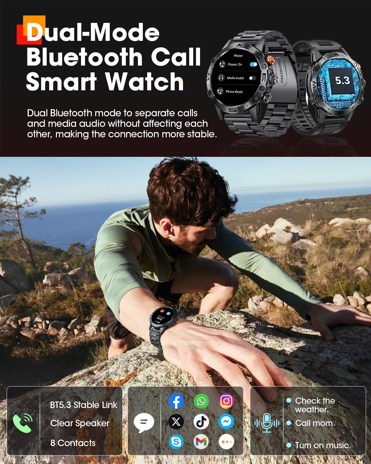 DEKELIFE Smartwatch Uomo con Chiamate, 1.53" IPS Always-On Display Orologio Smart Watch, 124 Modalità Sportive, Corsi di Fitness, 350 mAh IP68 Impermeabile Sonno/Cardiofrequenzimetro, Android iOS Nero