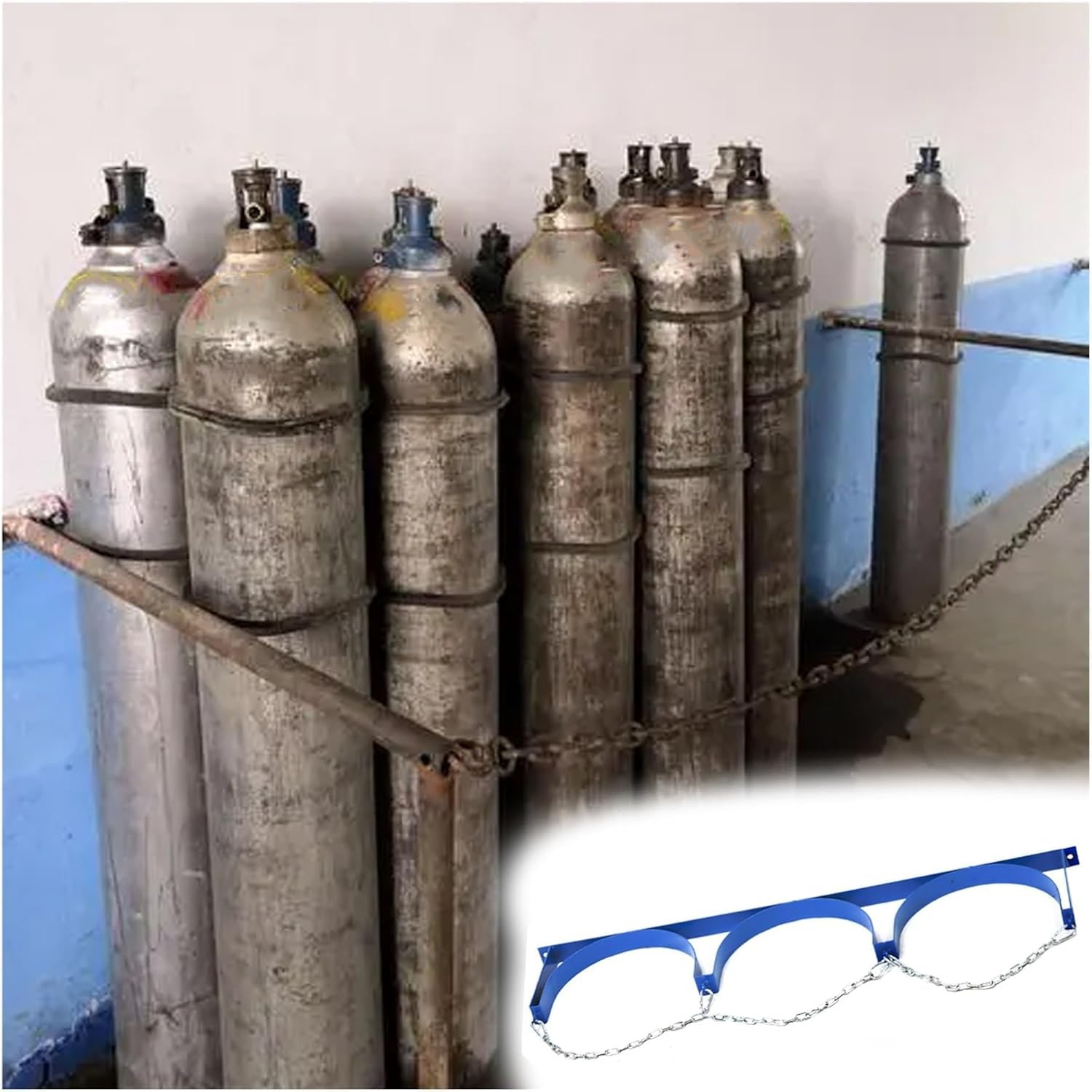 OWOHYG Oxygen Tank Cart Lightweight Wall-Mounted Cylinder Tank Rack,Cylinder Bracket For Nursing Homes* Factories Oxygen Tank Bracket Holds.Length 37.4 in
