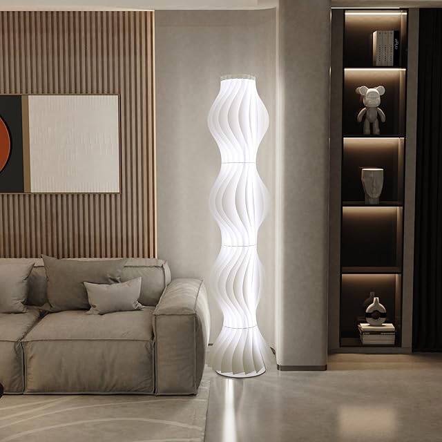 LUVODI Floor Lamp White: 140CM Tall 3 Color Lighting Changeable Standing Floor Lamp Modern Decorative Wavy Handmade Acrylic Lampshade for Living Room, Bedroom, Office