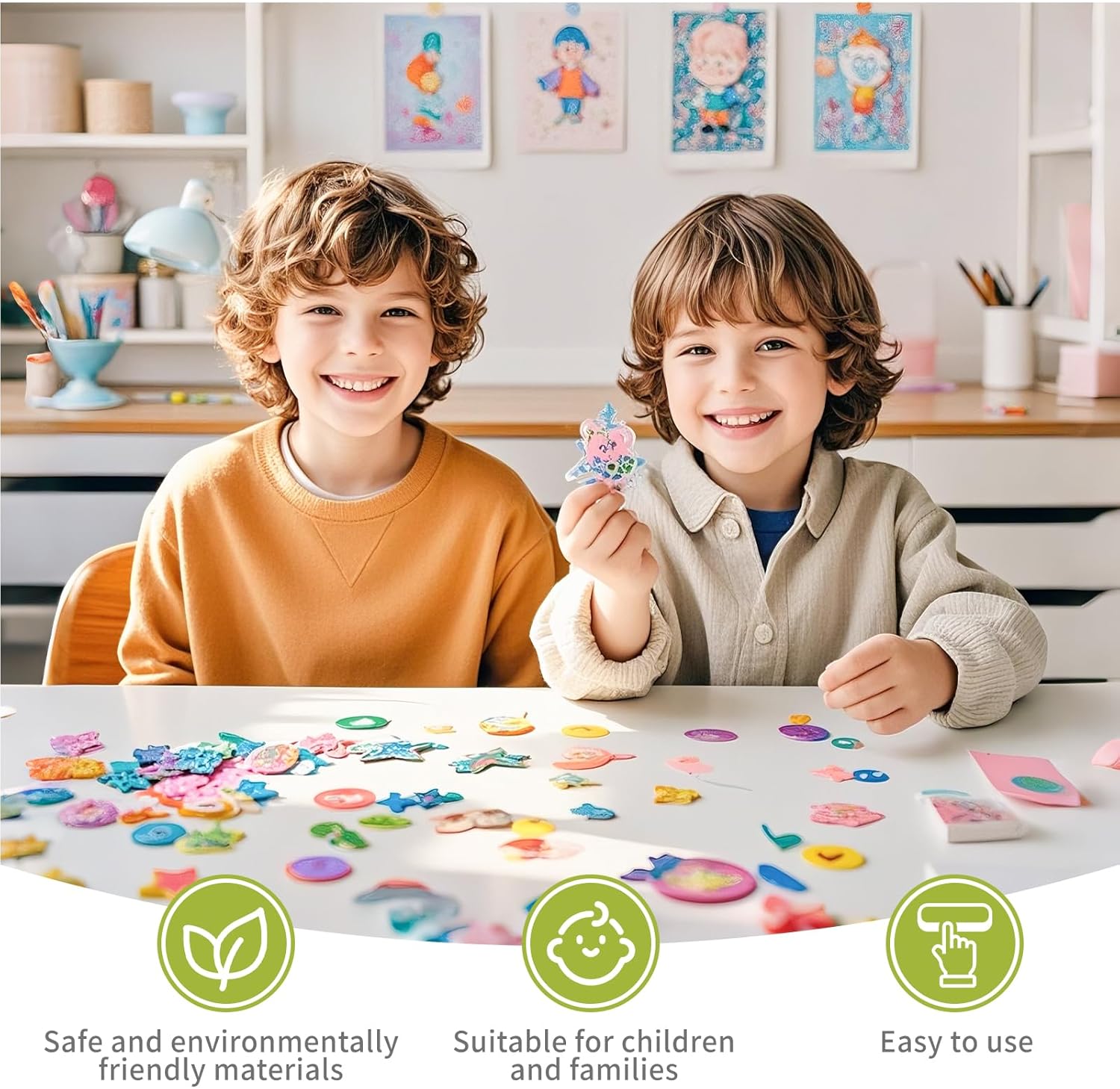 50Pcs Printable Shrink Paper, Plastic Shrinky Dink Sheets Set with Key Rings & Earring Accessories for Kids Easter Ornaments Mother’s Day Gifts DIY Art (8.5x11", 25 Semi-transparent/25 White)