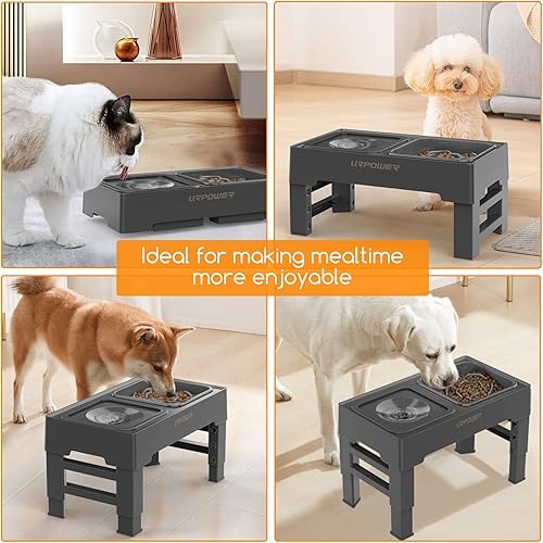 Miniatura 7 de URPOWER Comedero lento elevado 2 en 1 sin derrames, cuenco de agua para perros, 4 alturas ajustables para perros, gatos y mascotas pequeños a grandes