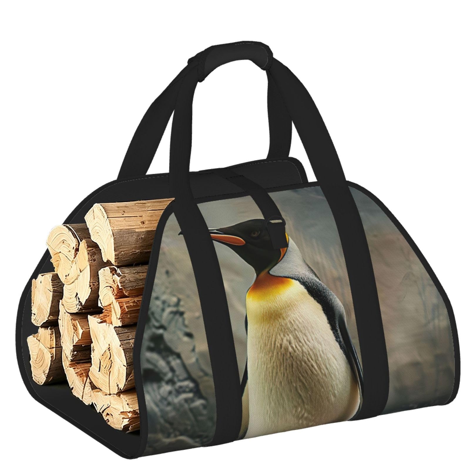 Penguin Print Firewood Bag Wood Carrier Transport Sack Camping Picnic Storage Daily Home