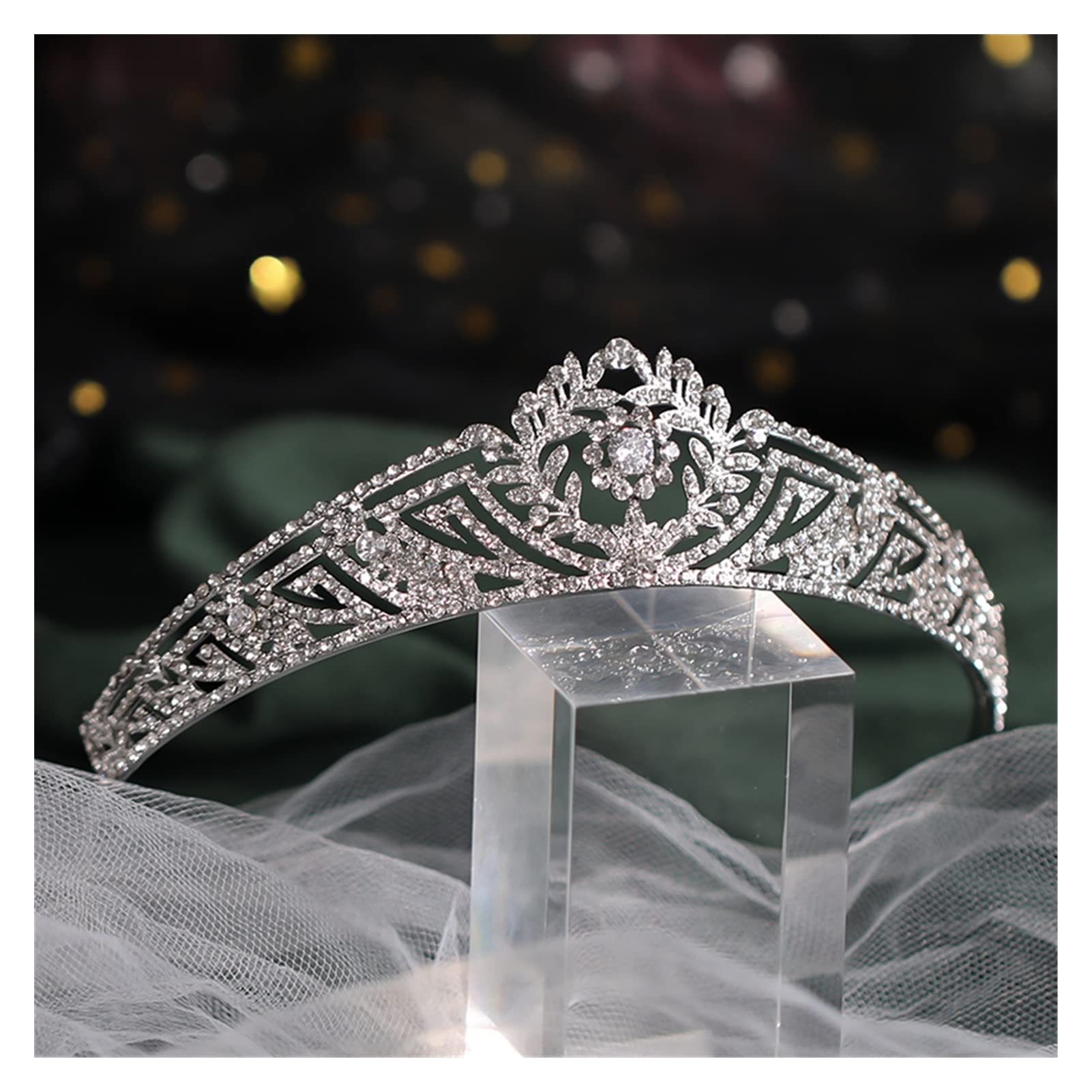 Hochzeit Krone Silber Crysta Brautkrone und Diademe Haarschmuck Stirnband Strass Braut Haarschmuck Kopfschmuck Tiara Geschenk Tiara (Metallfarbe : Silber)