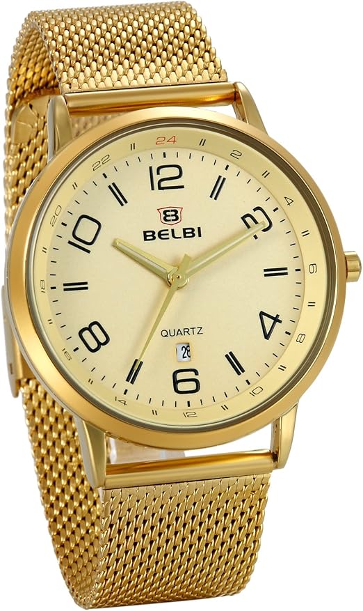 JewelryWe Orologio D'oro da Uomo, Grande Sfera de Numeri Arabi, Colore Oro  Cinturino in Acciaio Inossidabile Orologio Cavaliere Con Calendario :  Amazon.it: Orologi