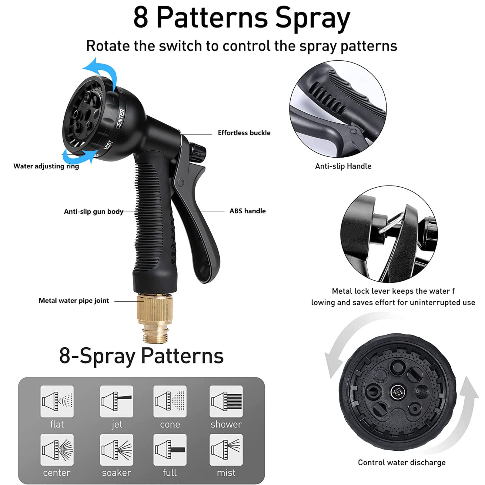 Flexibler Gartenschlauch, Erweiterbarer Wasserschlauch, Dehnbarer Flexischlauch Mit 8 Funktionsspray, Gartenschlauch Für Pflanzen, Haustier Autowäsche Hausreinigung, Adapter 3/4 Zoll,Eu,25ft