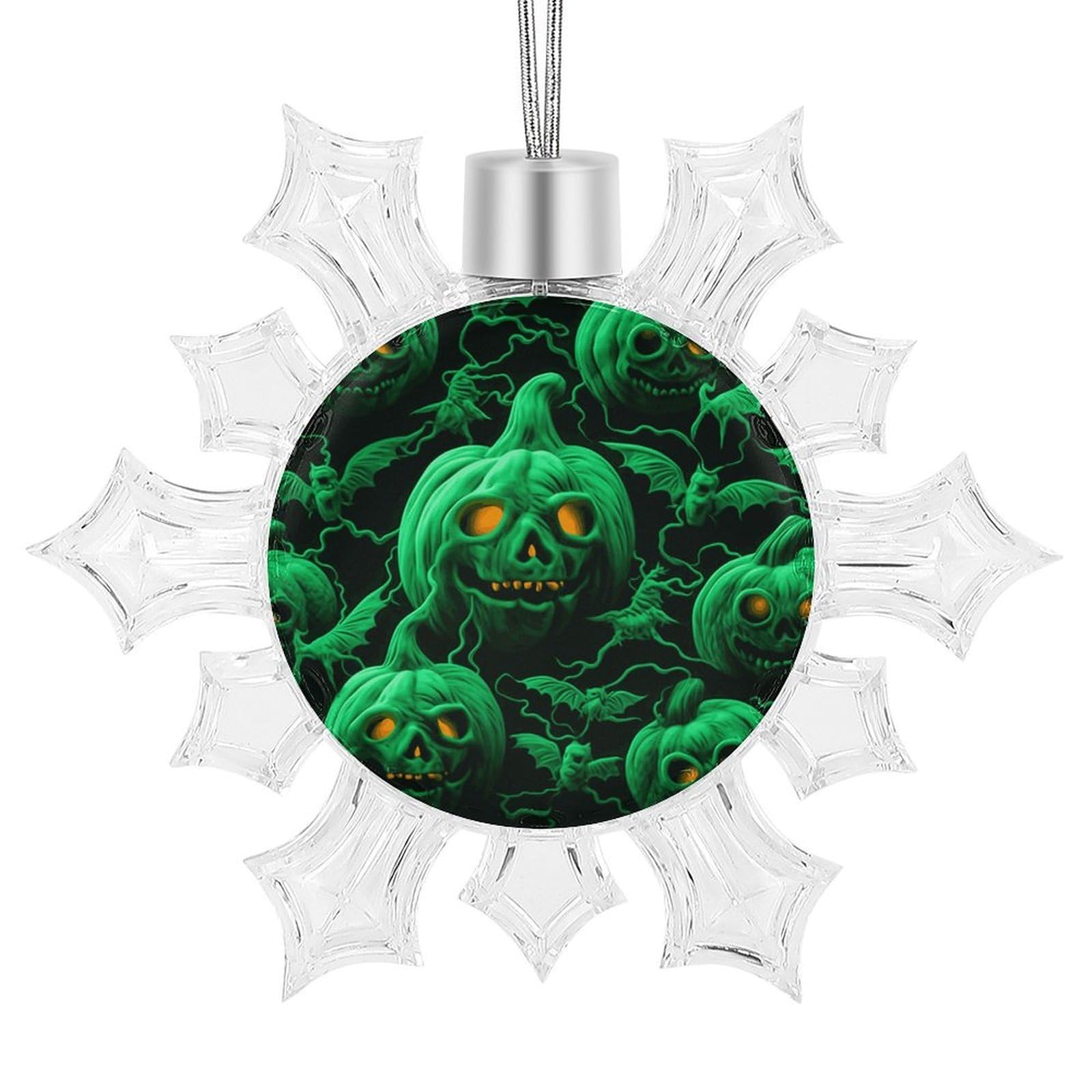 Green Ghost Horror Halloween Pumpkin Snowflake Ornaments Cute Snowflake Pendant Exquisite Christmas Tree Ornaments for Christmas Weddings New Year Birthday Holiday Celebration