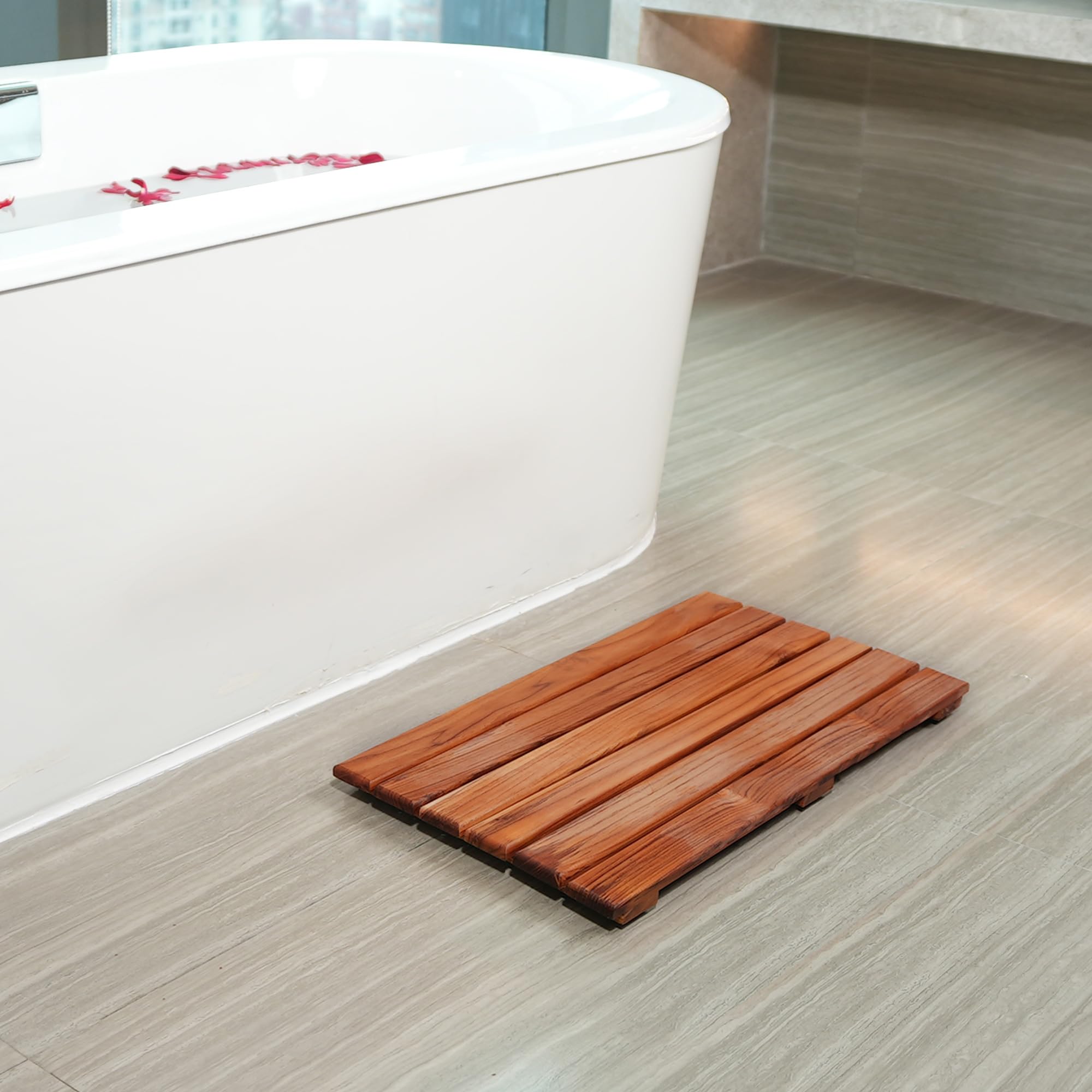 VaeFae Tapis de Douche en Teck, Tapis de Bain Antidérapant, Tapis de Spa de Luxe, Tapis en Bois pour Baignoire, 50,8 x 33 cm