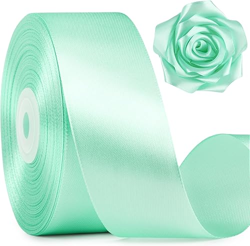 Miniatura 25 de Cinta de satén marfil de 1-1/2 pulgadas de ancho, cinta de tela de poliéster sólido de 50 yardas para hacer rosas, día de la madre, envoltura