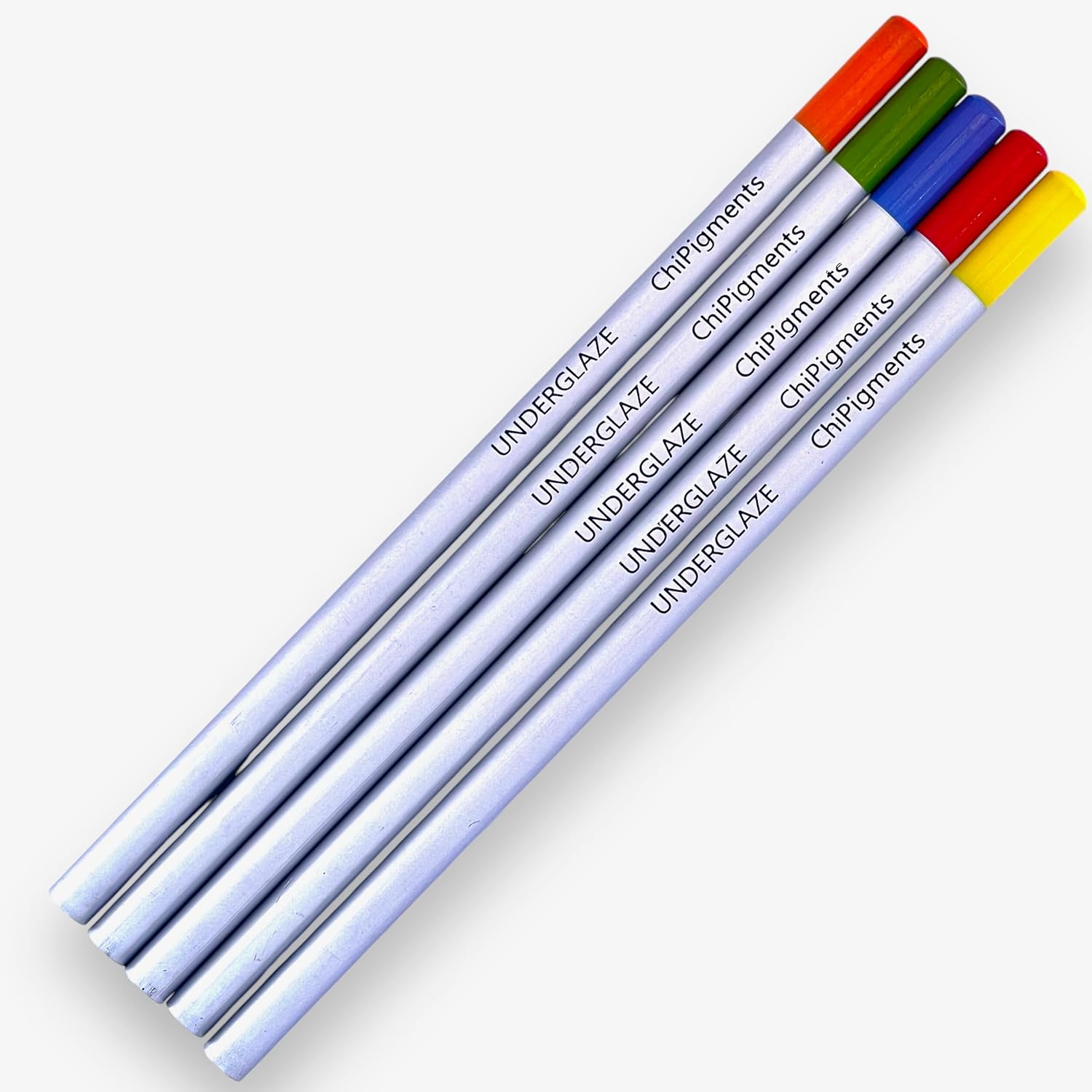 ChiPigments® Underglaze Pencils – Brights 5-Pack (Red, Yellow, Light Green, Light Blue, Orange) Ceramic Decorating Tools for Pottery, Bisqueware, Glass, Kiln-Fired, Lead-Free, Non-Toxic