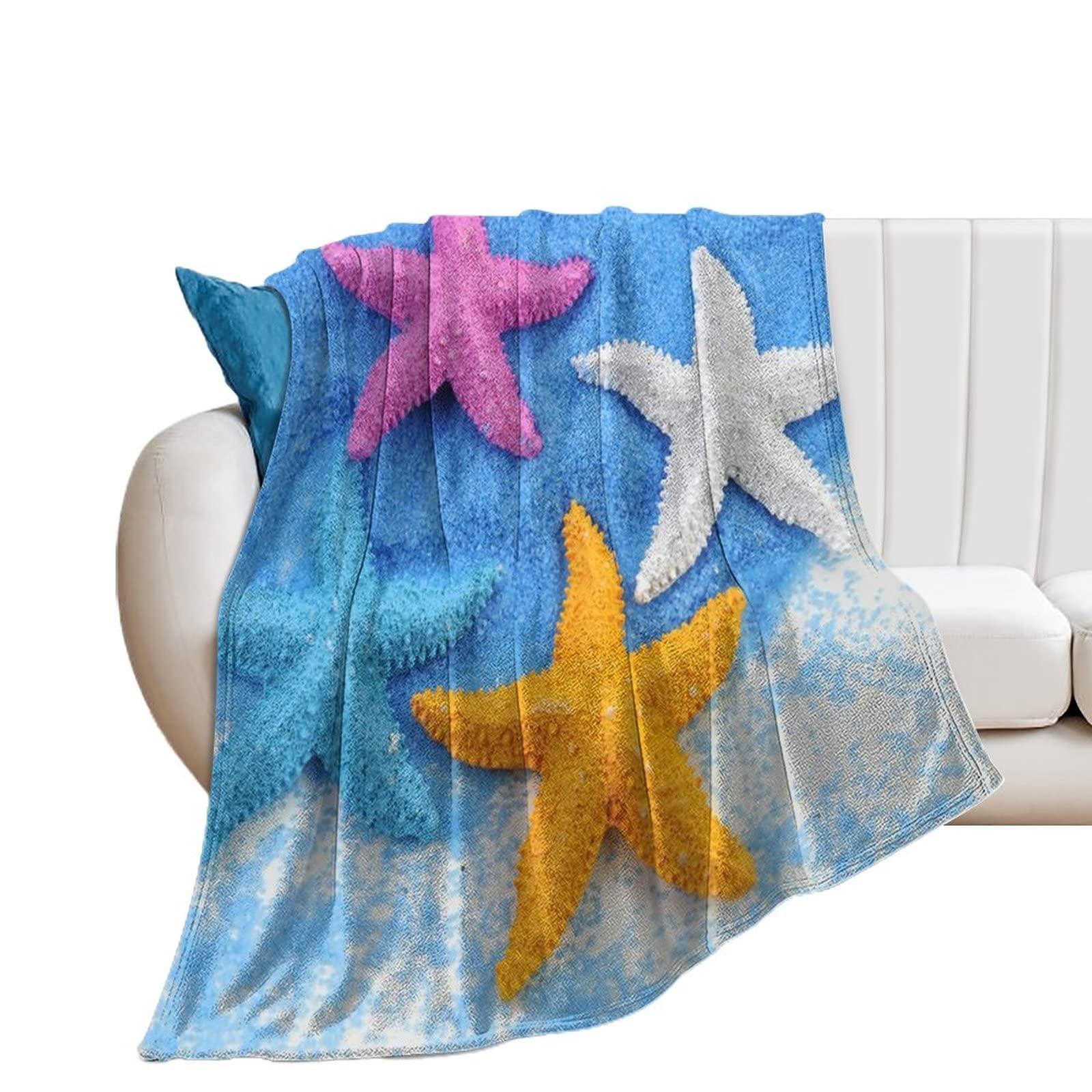Couverture polaire flanelle chaude et légère | Plaid lit et canapé motif étoile de mer