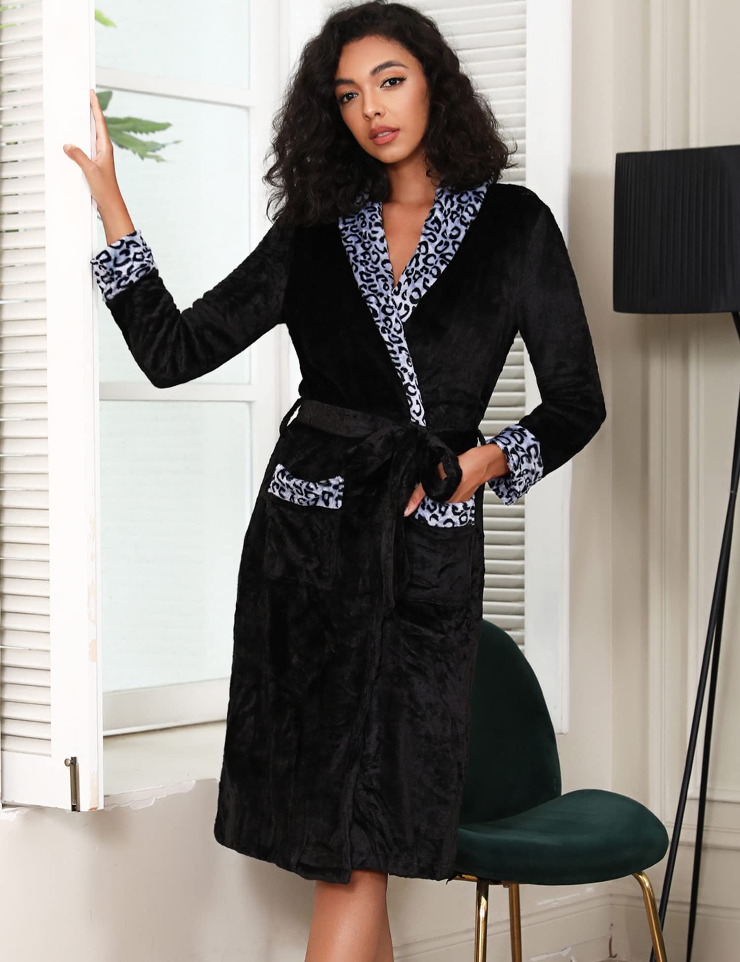 Marvmys Vestaglia Donna Invernale Pile Caldo Elegante Vestaglie Accappatoio Morbidissimo con Cintura e Tasca