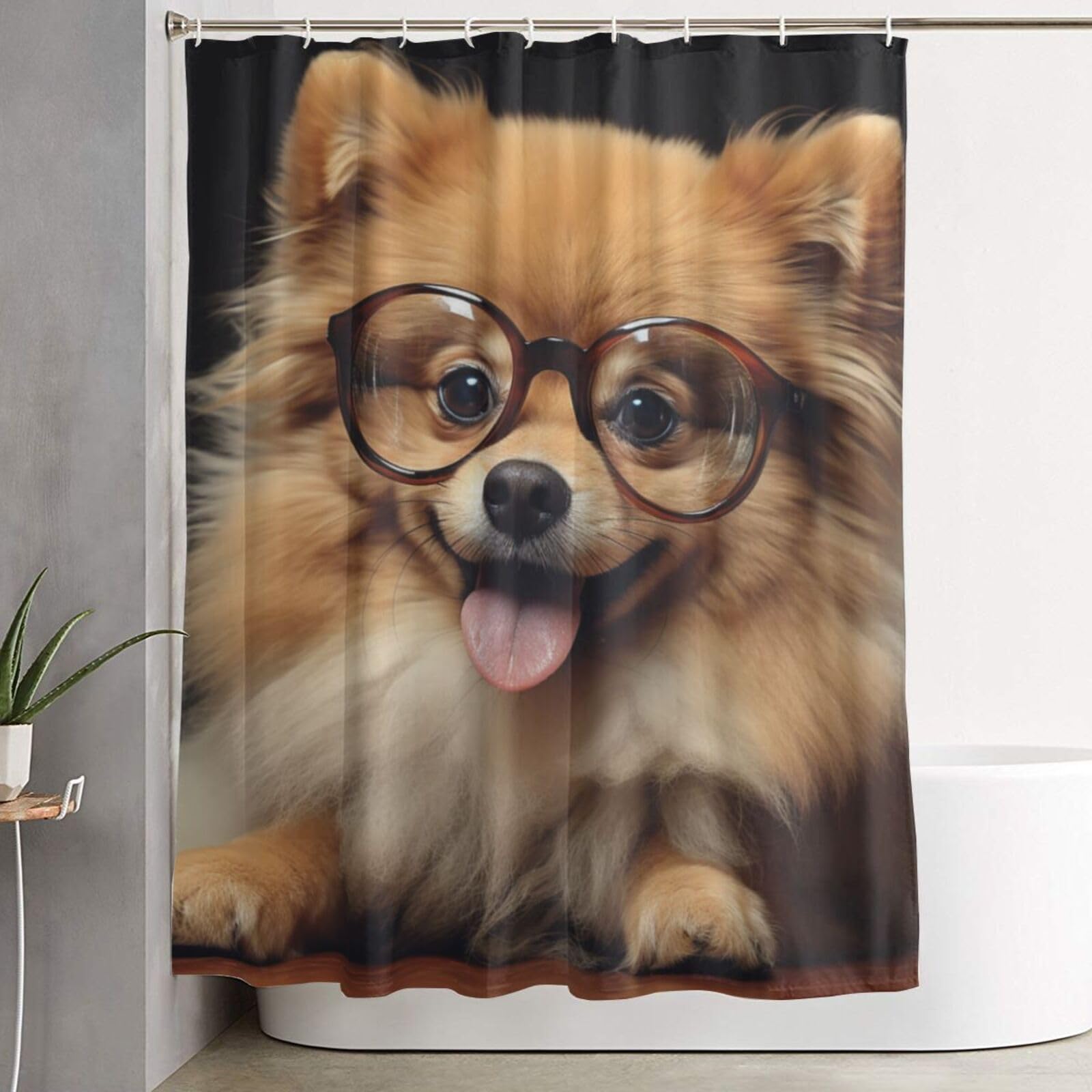 Rideau de douche épais avec 12 crochets motif chien spitz de Poméranie