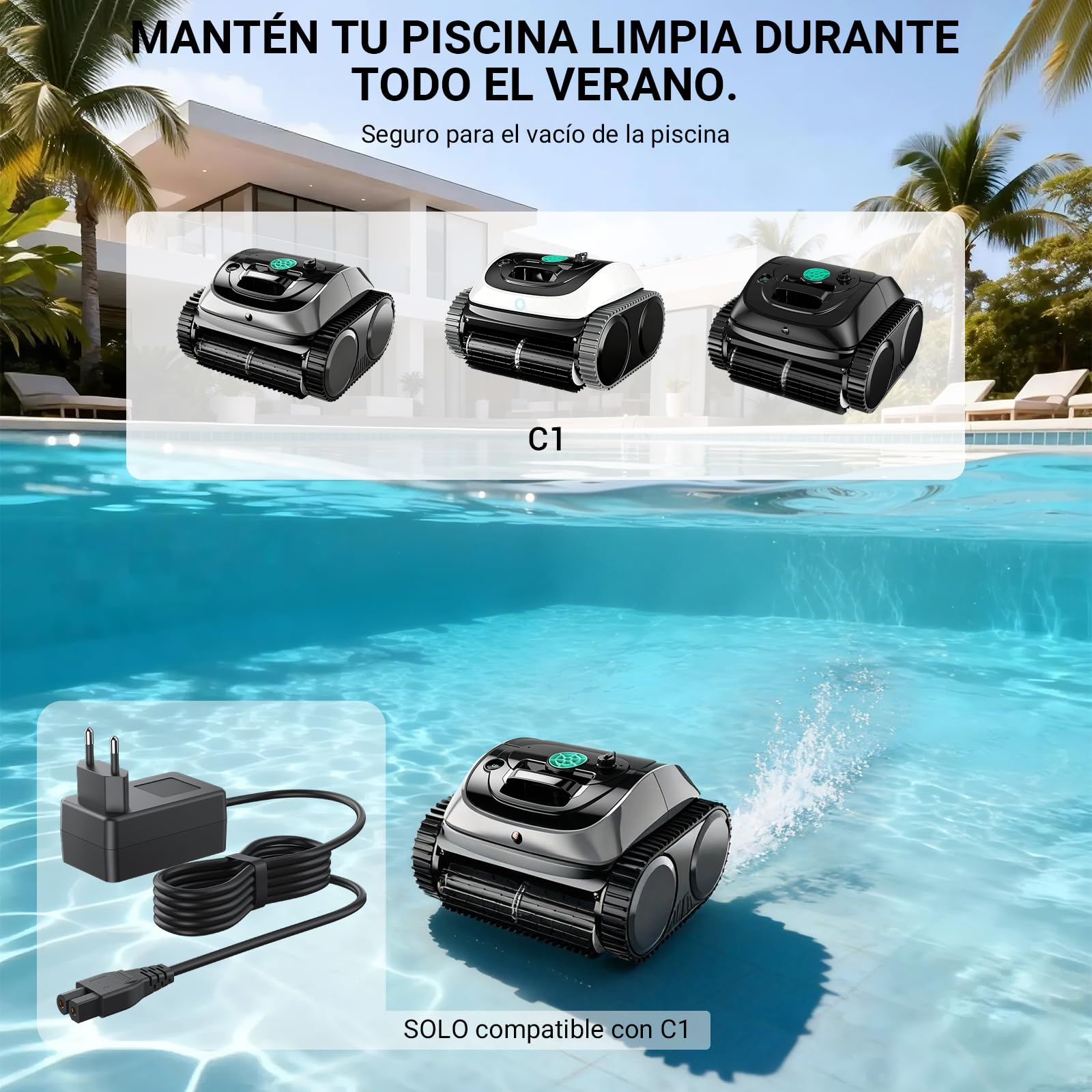Bouge Pool Robot Cleaner Adaptador Compatible con Wybot C1 OS7010C Robot Aspirador Piscina 25.2V Sustitución Cargador Cable para Limpiafondos Piscina Automatico