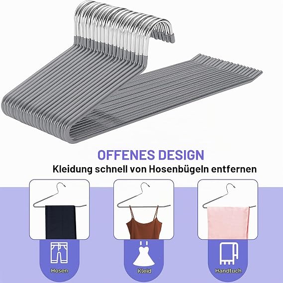 devesanter 20 Stück Hosenbügel Metall mit Rutschfester Beschichtung Grau
