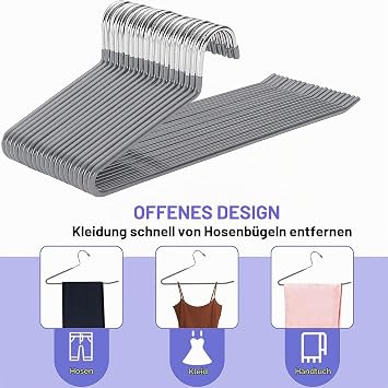 devesanter 20 Stück Hosenbügel Metall mit Rutschfester Beschichtung Grau