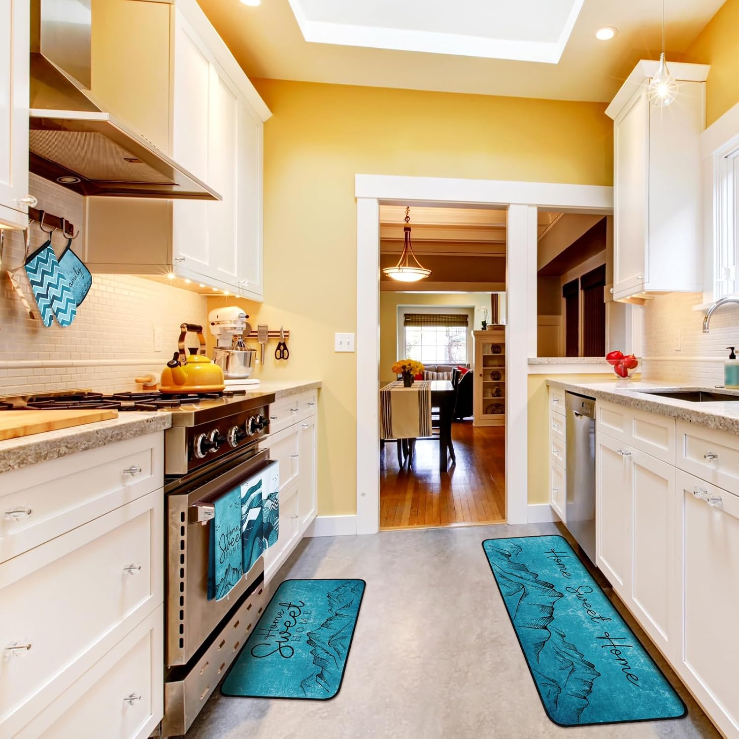 10 Pcs Landscape Kitchen Dish Towels Rugs Oven Mitts and Pot Holders Set Farmhouse Kitchen Decor Set for Women Mom Daughter Gift Cooking Baking Grilling (Ocean Green) - Image 4