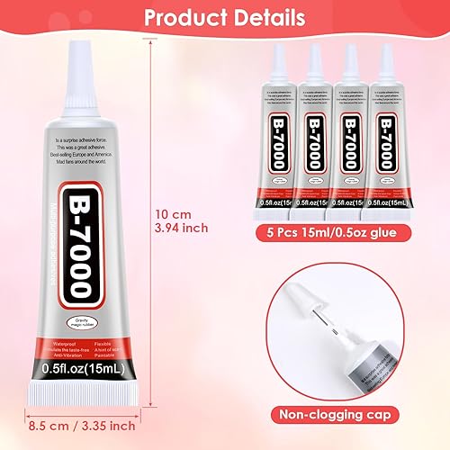 Miniatura 3 de 5 unidades de 0.5 onzas líquidas B7000 Super Glue, pegamento transparente B-7000 con diamantes de imitación, pegamento flexible para manualidades,
