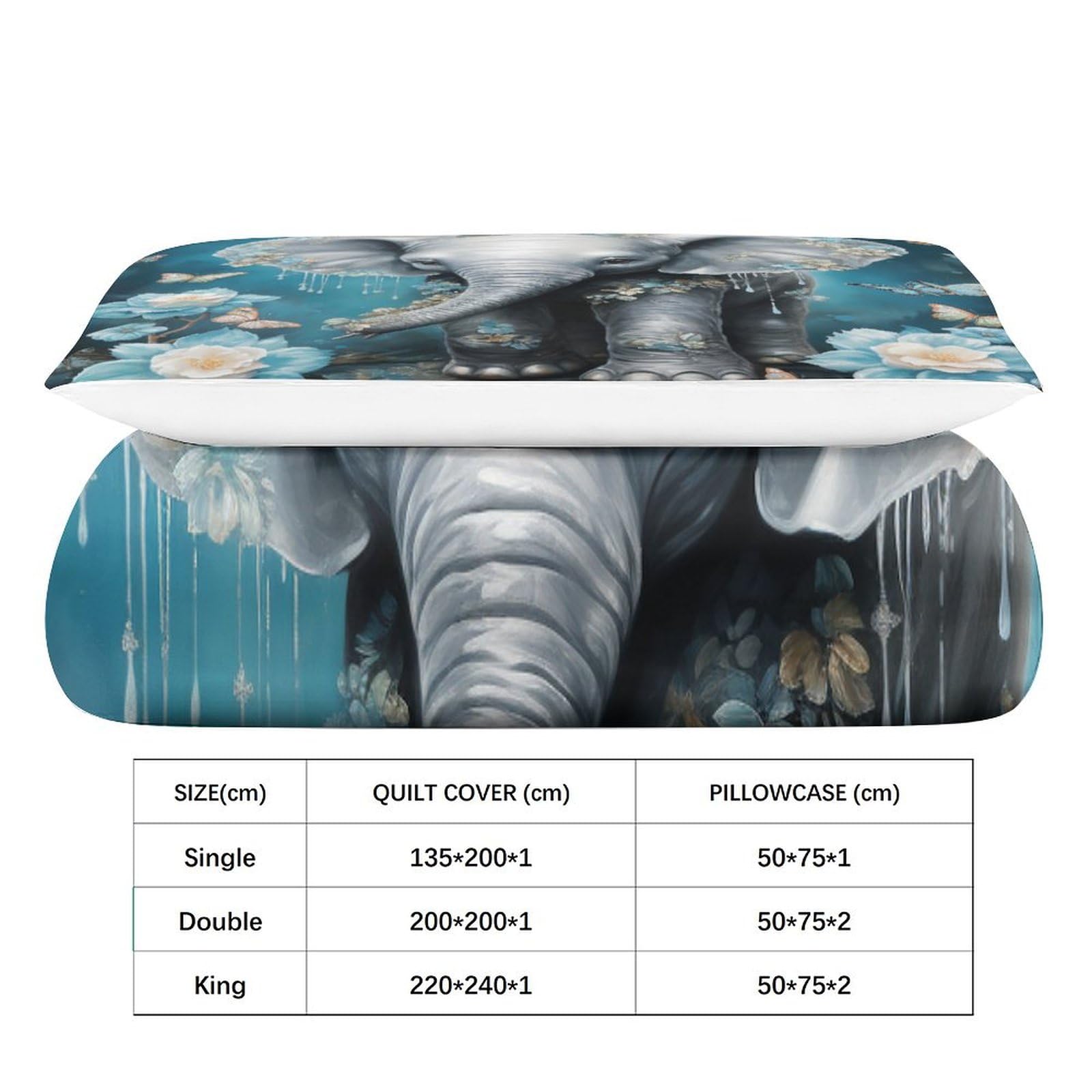 Set copripiumino con elefante stampato in 3D, per ragazzi e ragazzi, per letto singolo (135 x 200 cm), set copripiumino per decorazione della stanza, set da 3 pezzi