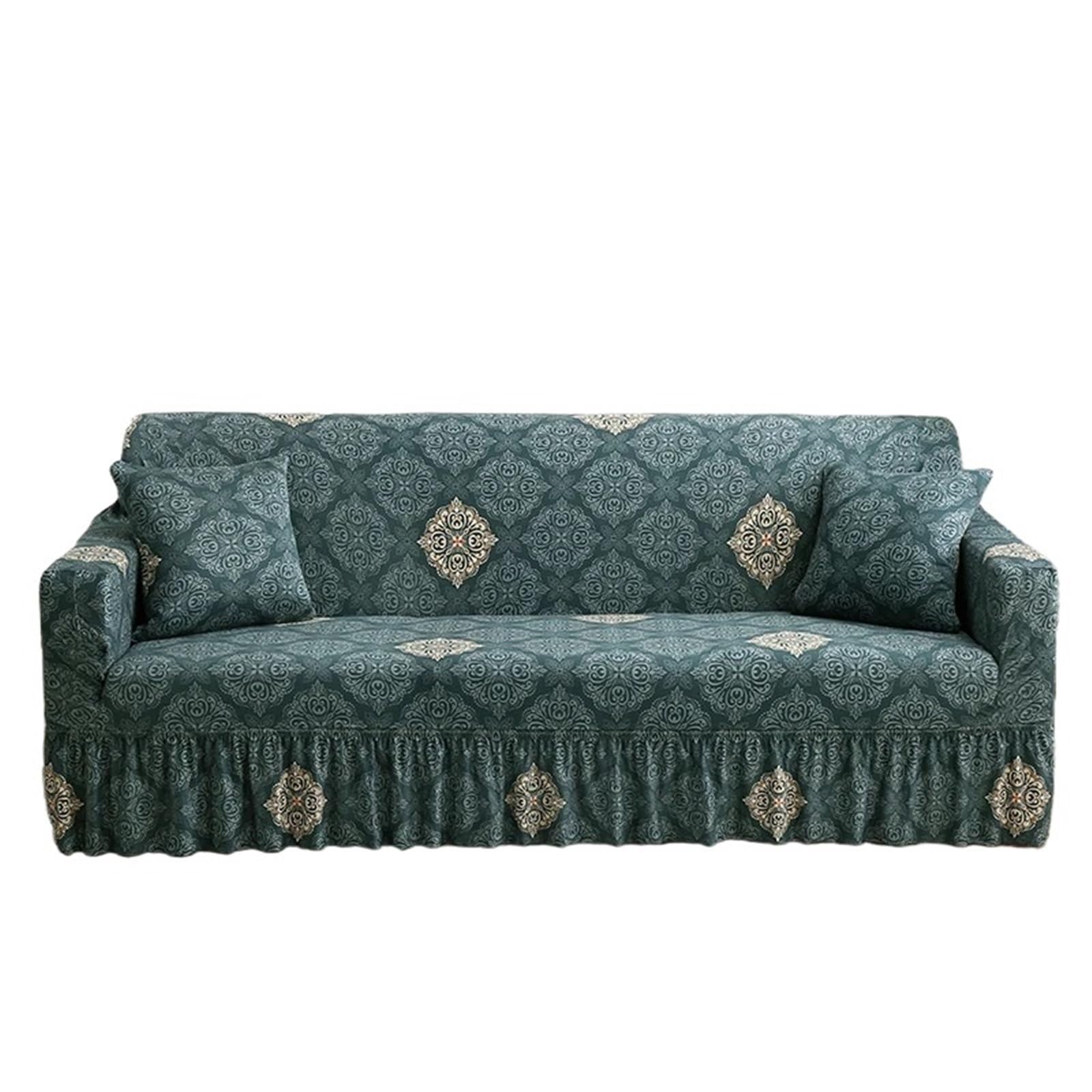 GCYEIDMA Skirt Sofa Cover Sofa Cover with Skirt Washable Elastic Stretchable Easy Fit Universal Furniture Protector(Color 28,2-seater(145-185cm))