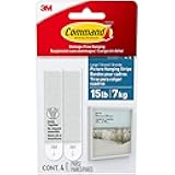 Command 15 lb Large 4 Pairs Water-Resistant Picture Hanging Strips (8 Strips), Damage-Free Hangers for Picture Frames, No Tools Required, Ideal for Bathroom Décor, White Adhesive