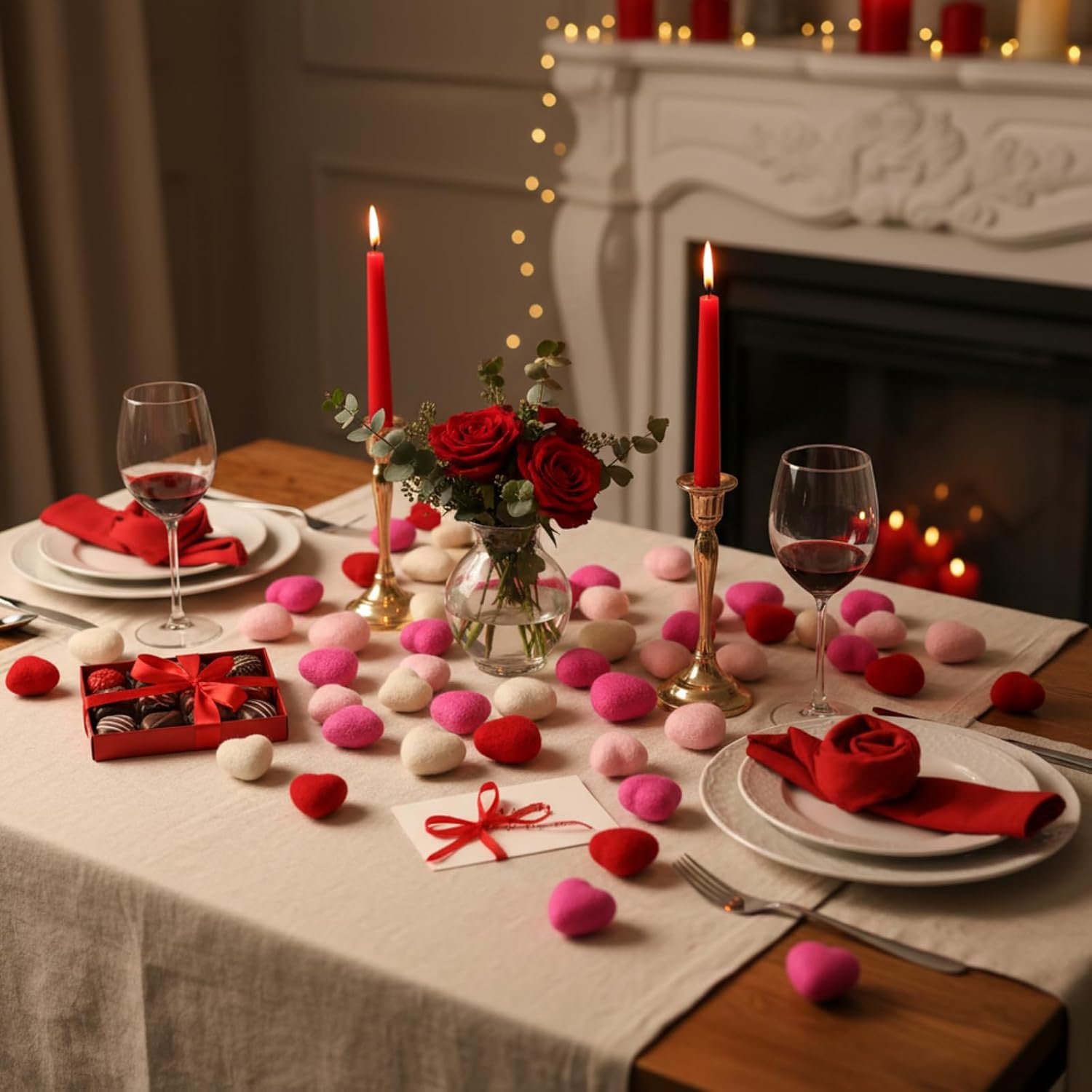 Geosar 24pcs Valentines Day Vase Filler Felt Heart Balls for Crafts Red Pink Heart Vase Filler Decorative Pom Pom Balls Ornaments for Valentine's Day Decor Centerpieces (2.4inch)