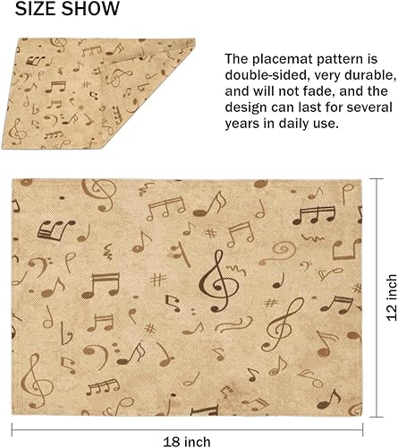 Miniatura 4 de Music Note Interesting Texture Placemats Set of 4 Table Mats Washable Placemat Waterproof Place Mats for Party Home Dining Table Decor 18x12 in
