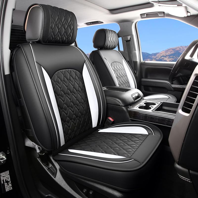 Capa para Banco Dianteiro Chevrolet Silverado e GMC Sierra em Couro Sintético PU Ajuste Sob Medida Preta e Branca Par