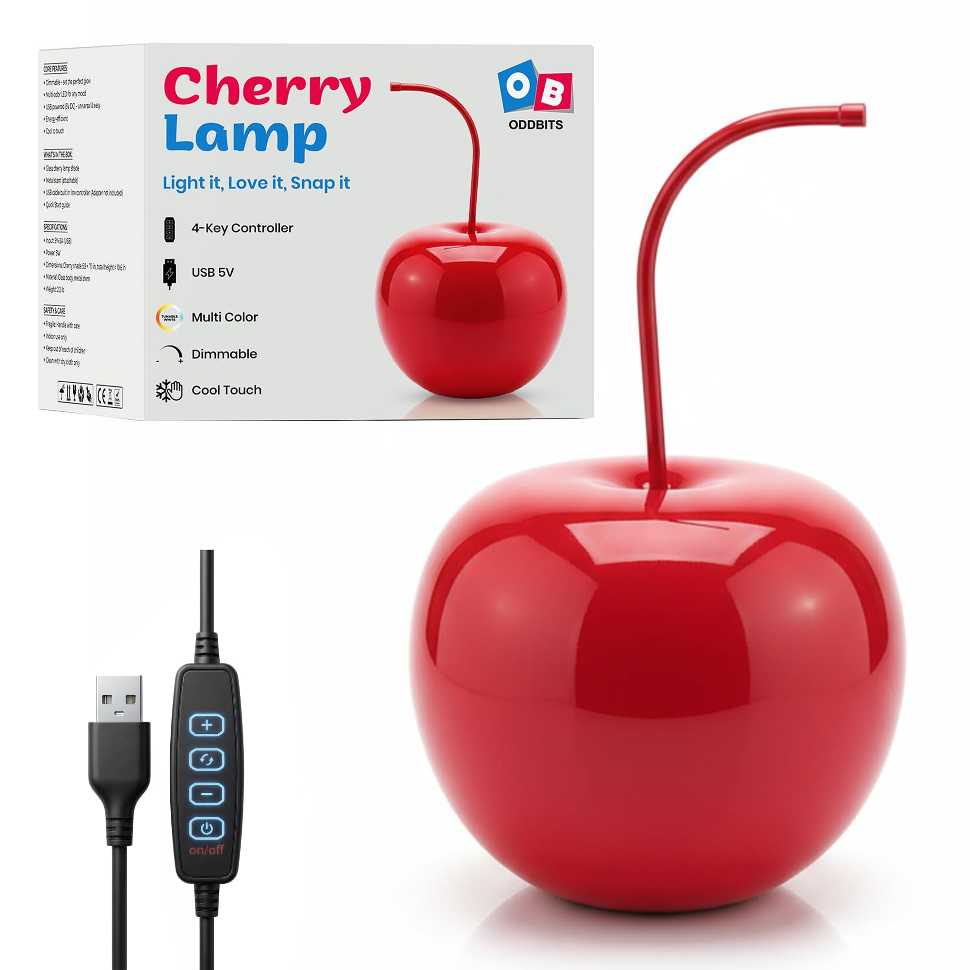 Photo 1 of ODDBITS Cherry Lamp - Dimmable Mood Lighting, USB-Powered Novelty Desk Lamp