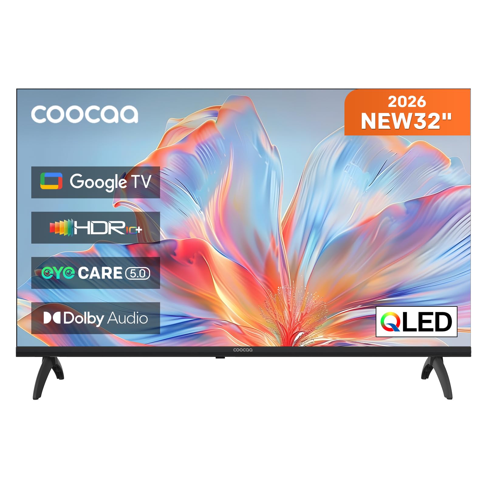 coocaa 32 Zoll Smart TV, 80cm, QLED Fernseher mit Google TV, HDR10, HLG, Dolby Audio, EyeCare, Triple Tuner DVB-T/-T2/-C/-S/-S2 CI+, Bluetooth 5.1, 32CGQH40, 2026 Neues Modell