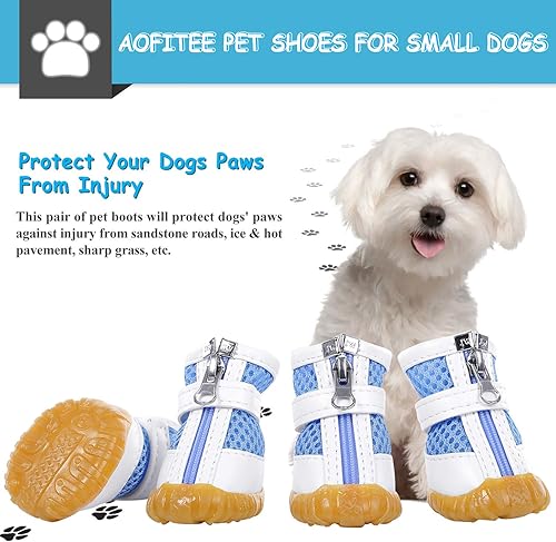 Miniatura 2 de AOFITEE Zapatos de malla para perro, zapatos transpirables para perros pequeños, sandalias impermeables para cachorros con suela antideslizante y
