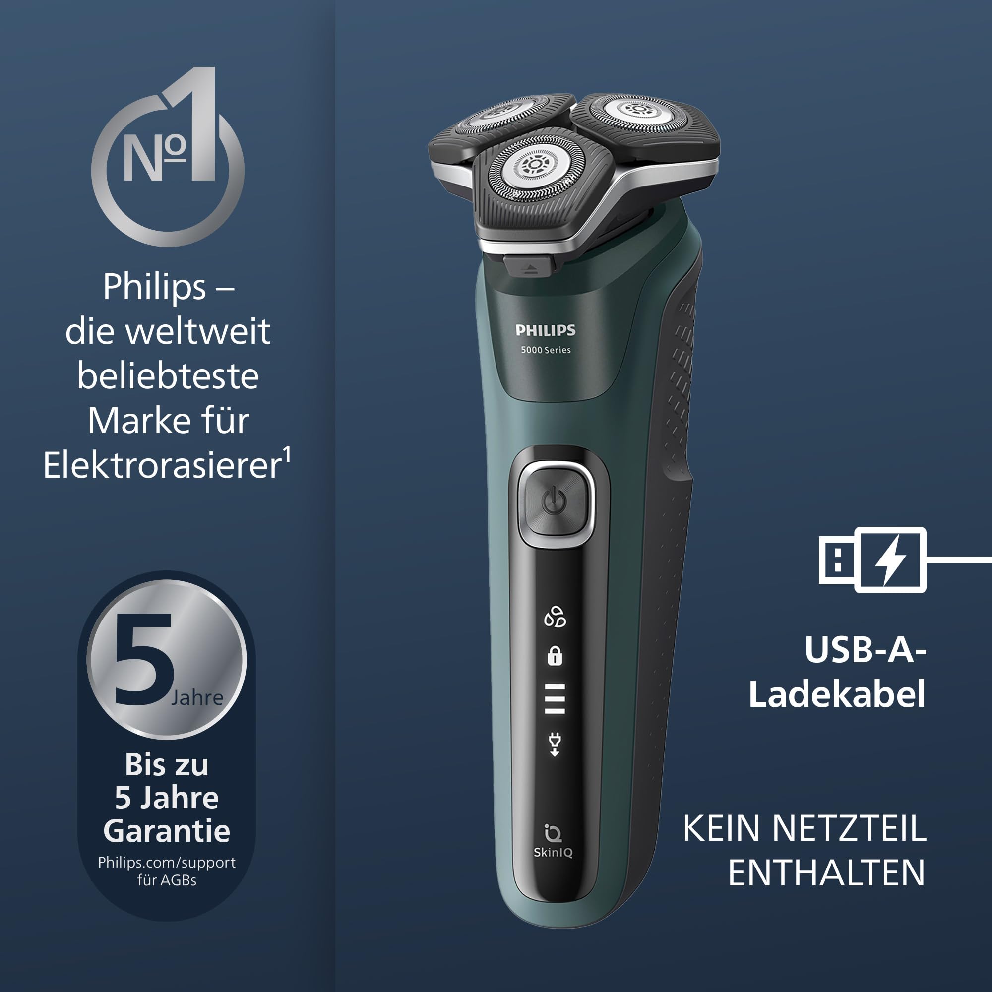 Philips Shaver Series 5000 Elektrischer Nass- und Trockenrasierer Herren mit Trimmer Ladestation Reiseetui S5884/35