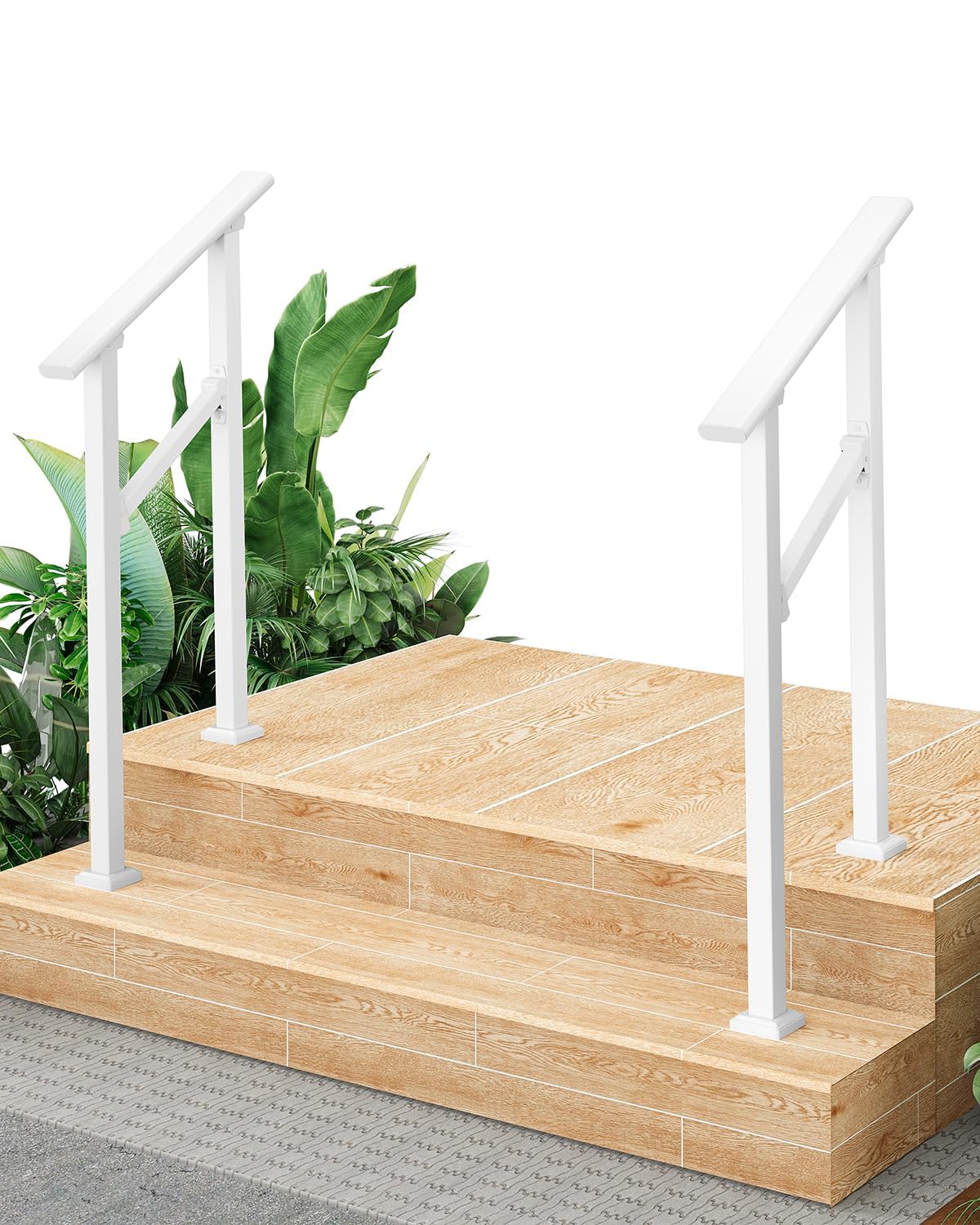 Garvee Handrail for Outdoor Steps, Sturdy Aluminium 2 Step Stair Railing Kit, Weatherproof Garden Hand Rail with Installation Kit, Non-Slip Grab Rail for Concrete, Wooden or Porch Steps - White