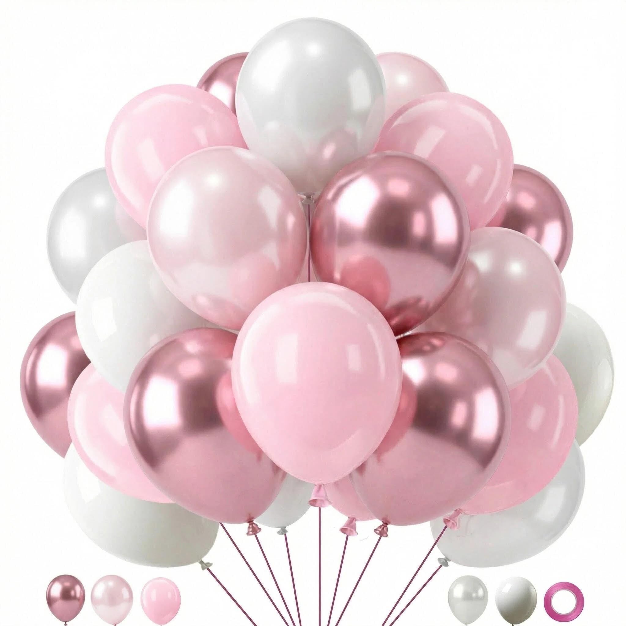 Rosa Luftballons, 60 Stück, 30,5 cm, metallisch, hellrosa und perlweiß, Luftballons für Geburtstag, Hochzeit, Babyparty, Brautparty, Party-Dekorationen