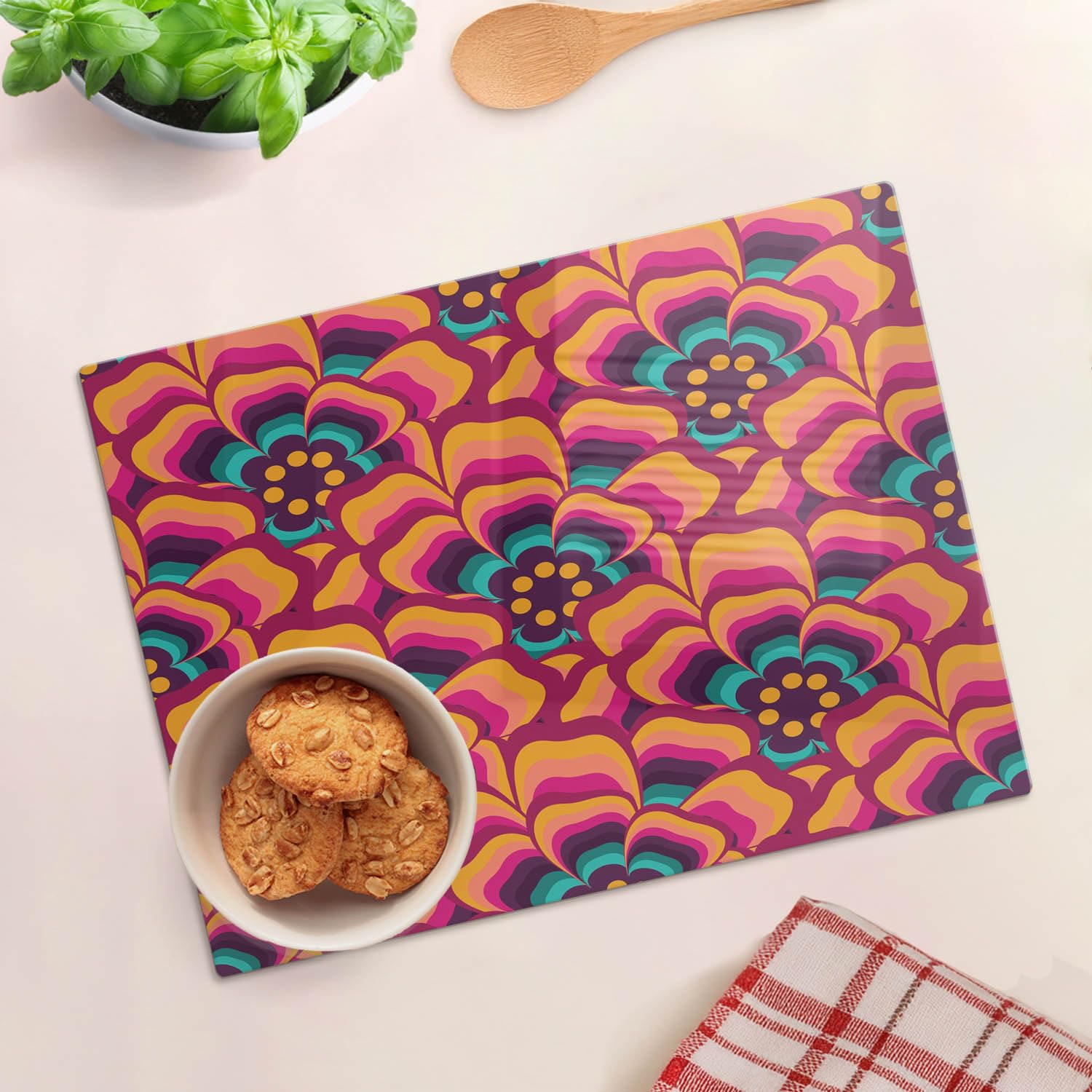 Multifunzione: Tagliere in vetro e coperchio 40x30 cm Motivo floreale