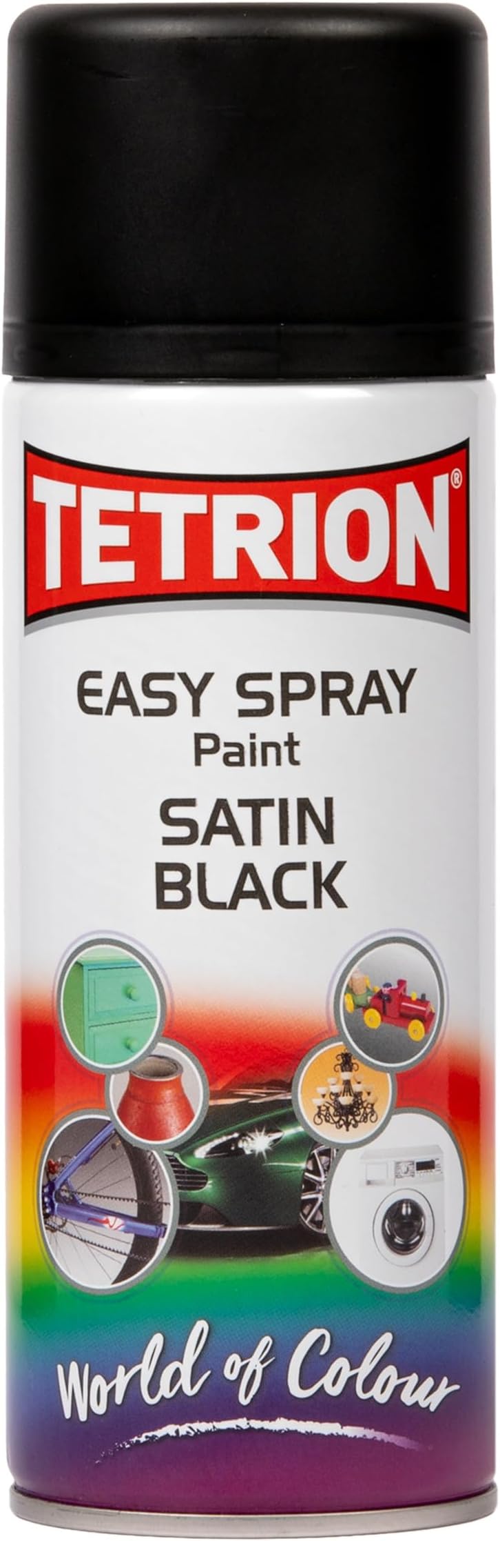 Tetrion Easy Spray Satin Black Paint 400ml Aerosol Quick-Drying Versatile Interior & Exterior Lacquer