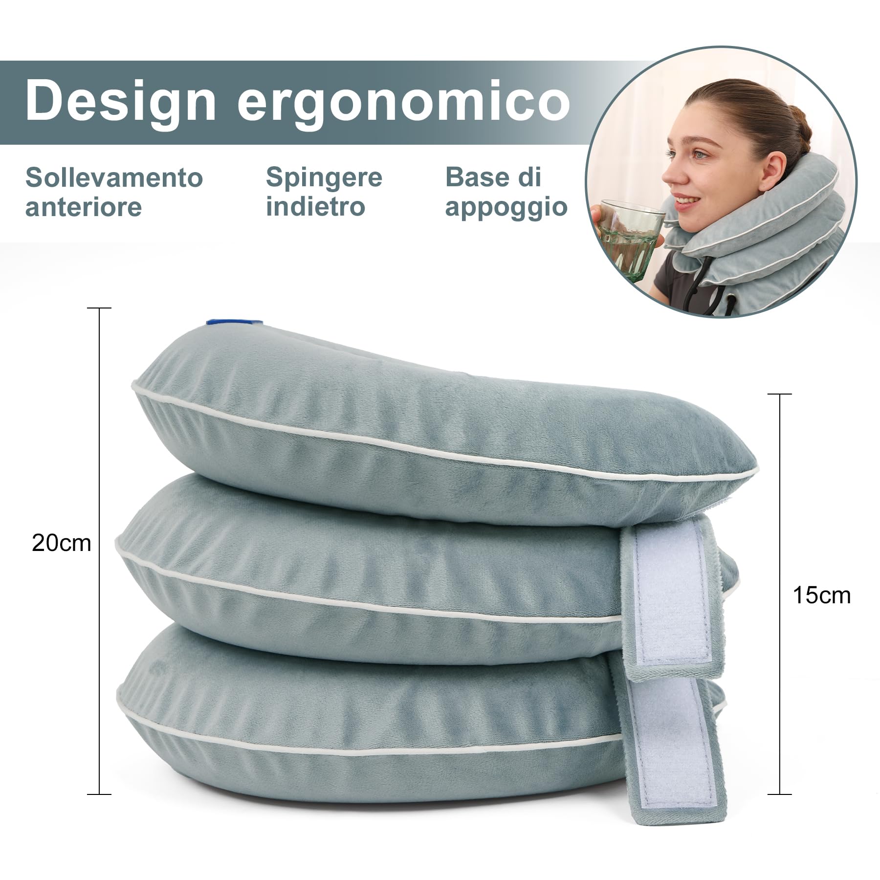EVERCRYO Dispositivo di trazione cervicale del collo, estensore gonfiabile per collo, cuscino di trazione collare cervicale, decompressione del collo (Grigio)
