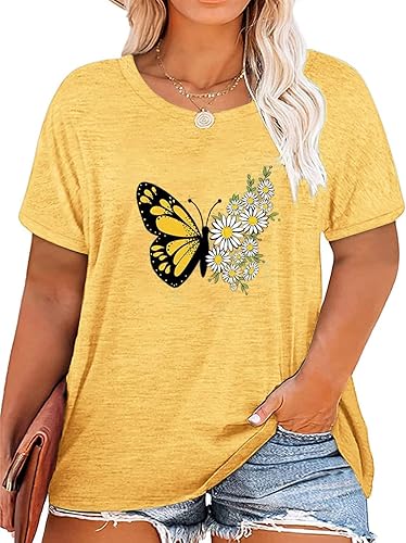 HDLTE Camisetas de talla grande para mujer, camisetas gráficas casuales de manga corta