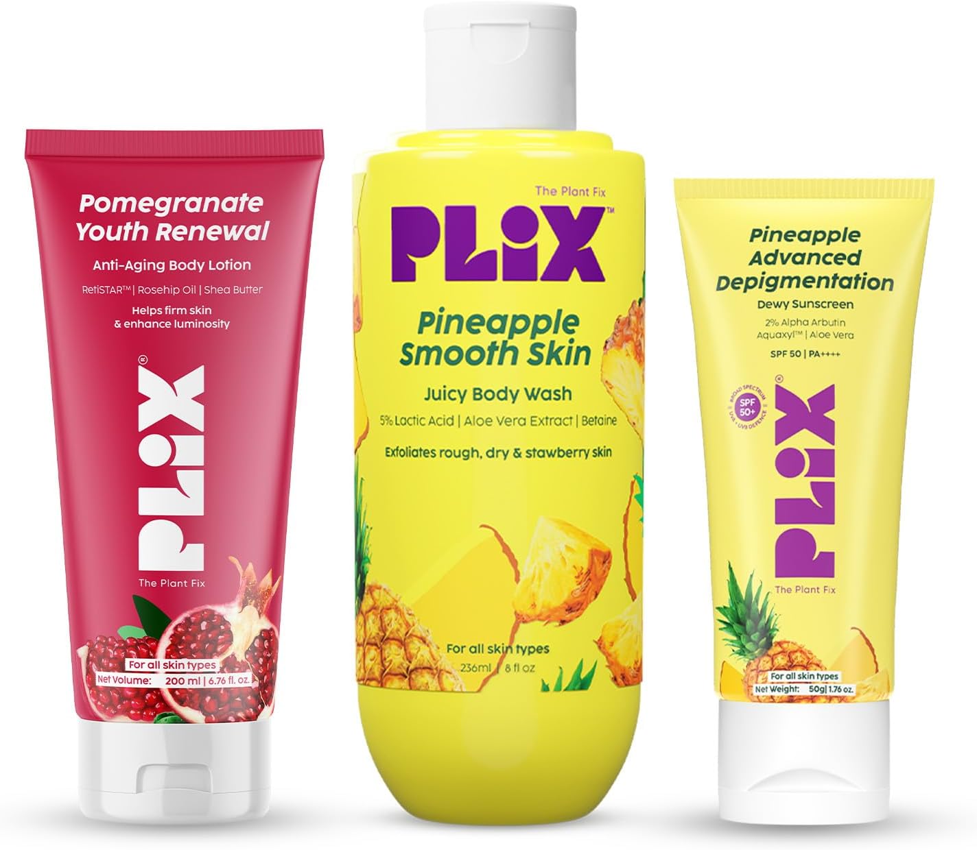 PLIX – THE PLANT FIX | Pomegranate Youth Renewal Anti-Aging Body Lotion + Pineapple Body Wash Combo | Hydrates, Firms, Rejuvenates & Refreshes Skin for a Youthful, Radiant Glow