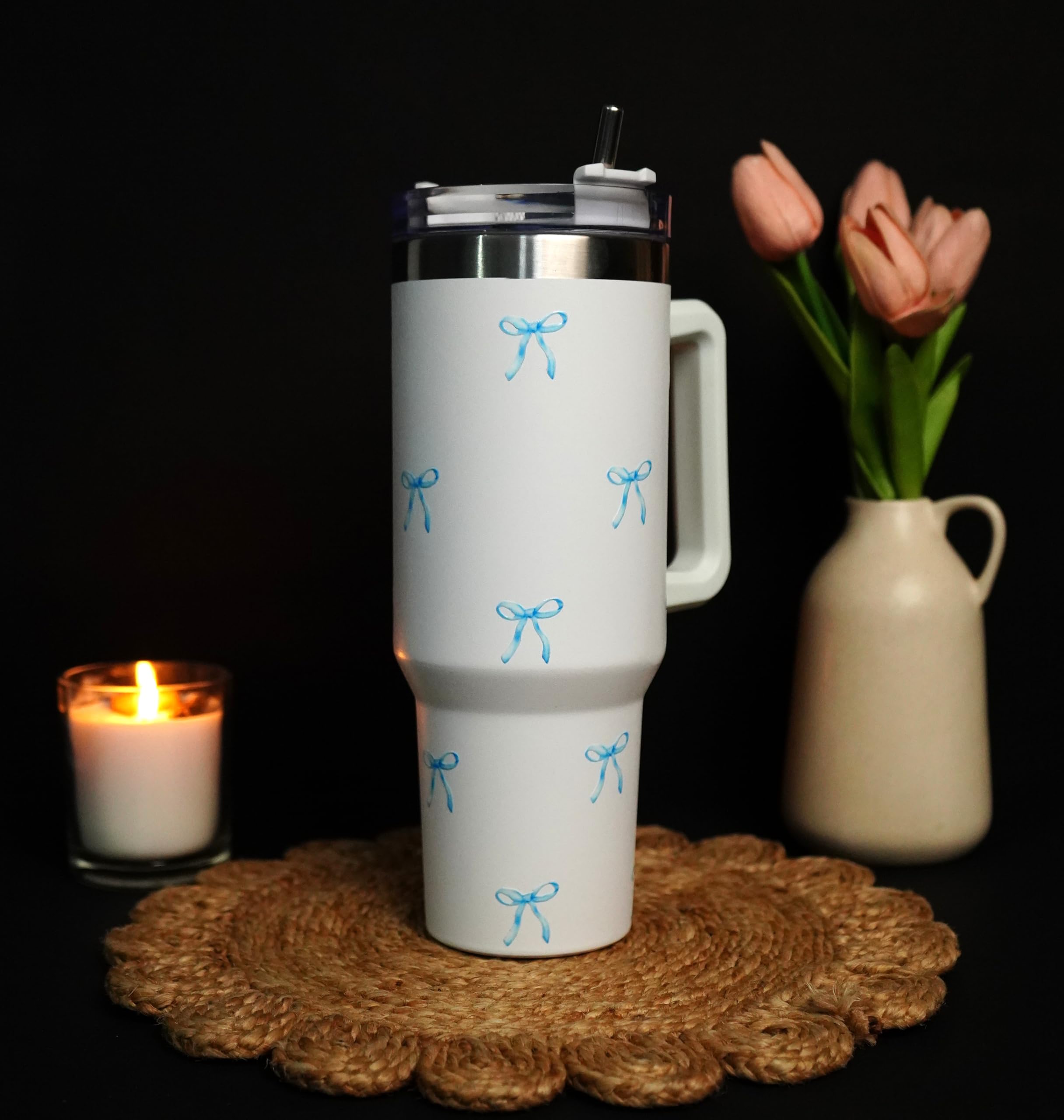 Najarat 1200ML Stainless Steel Tumbler Hot and Cold with Handle and Lid and 2 Straws, Double Insulated Cup Leak Proof Mug Cupholder for Gym, Travelling (Blue bowss)